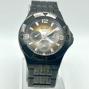 Relic Garrett All Stainless Steel Round Gray Black Men’s Sports Watch Working